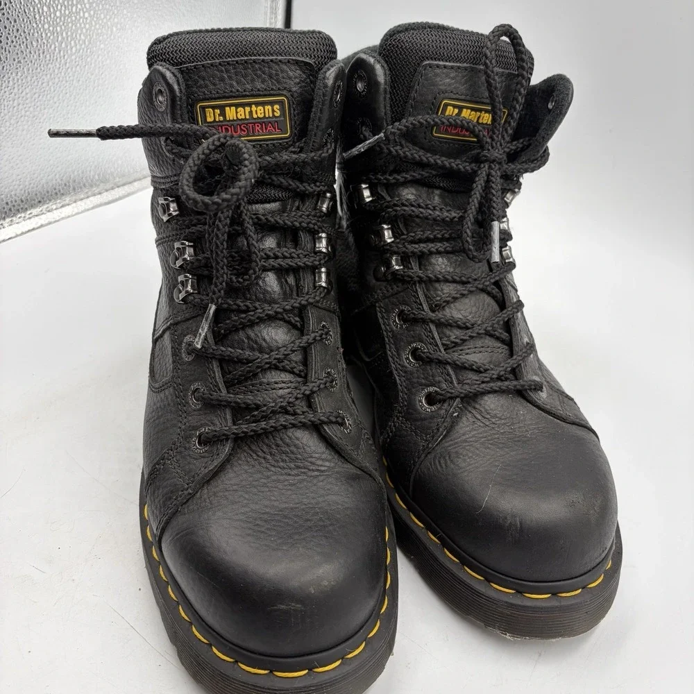 Dr. Martens Industrial Work Boots Men US 10 M Black Leather Soft Toe Ironbridge